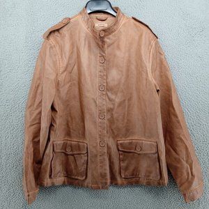 Max Studio Jacket Womens Large Brown Faux‎ Leather Button Up Military Shacket